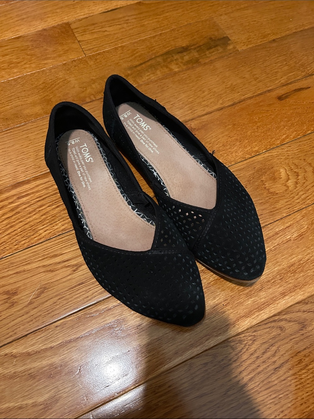 TOMS Black Perforated Pointed Toe Flats